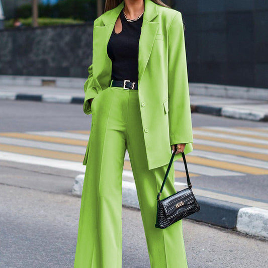Conjunto de dos piezas de ropa exterior informal de manga larga de color liso para otoño e invierno.