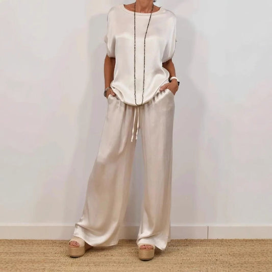 Conjuntos casuales de dos piezas con camisa holgada y pantalones anchos de tendencia primavera-verano