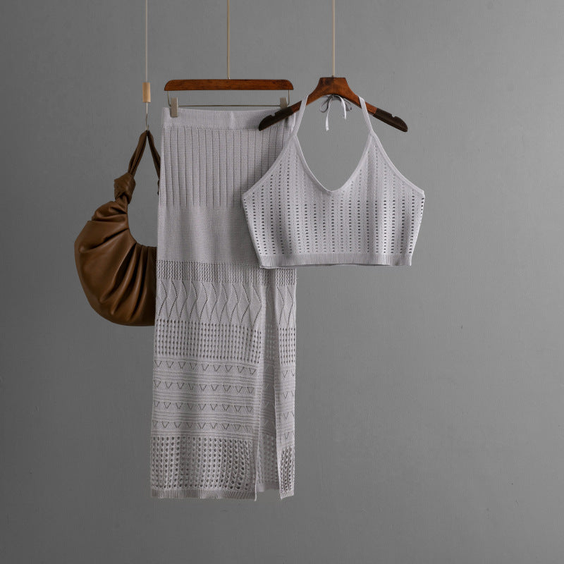 Ropa de mujer, chaleco corto de verano, top de dos piezas, cintura alta, adelgazante, falda con abertura en la cadera