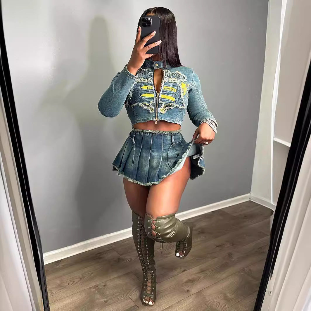 Conjunto de falda plisada y top bordado de tela elástica para mujer (se vende por separado)