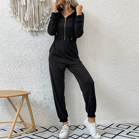 Mono deportivo informal con capucha y cremallera de manga larga para mujer, ropa de otoño e invierno