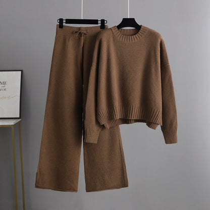 Conjunto de dos piezas formado por pantalón de trabajo, suéter holgado coreano, pierna ancha, informal, para otoño e invierno