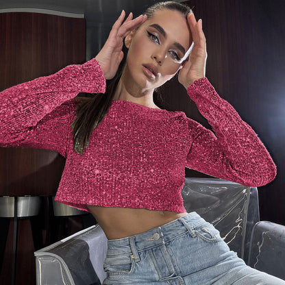 Conjunto de blusa y falda larga con lentejuelas para mujer, popular en primavera y otoño.