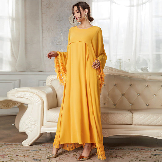 Ropa para mujer, llegada, blusa larga con borlas, vestido de malla, traje de otoño de color liso