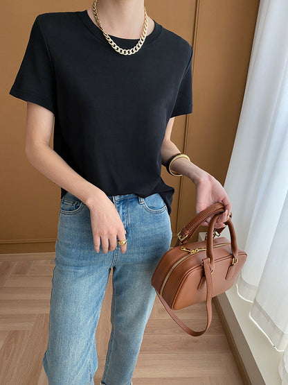 Camiseta básica y acogedora de manga corta con hombros al descubierto para principios de primavera