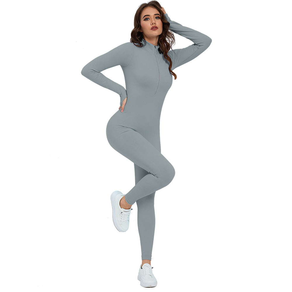 Mono deportivo de yoga de manga larga, sin costuras, ajustado, para correr, informal, para levantar la cadera, ropa de yoga de una pieza