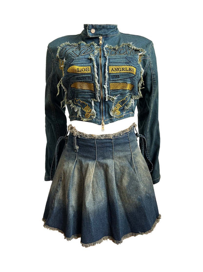 Conjunto de falda plisada y top bordado de tela elástica para mujer (se vende por separado)