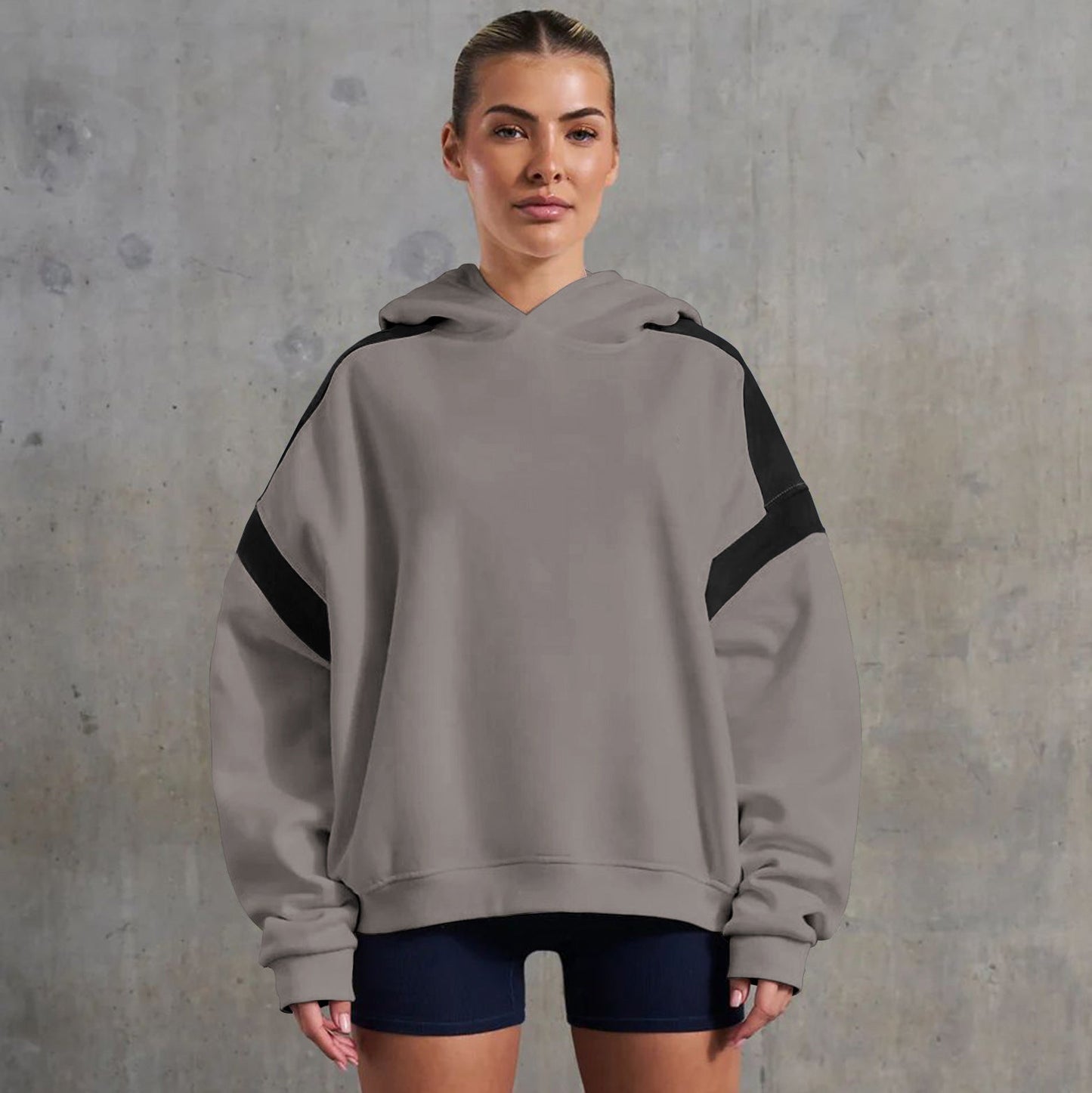 Early Autumn Contrast Color Drop Shoulder High End Women Clothing Varsity Jacket Brand Hoodie Hooded Sweatshirt Outer Women