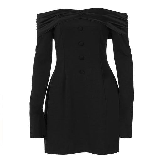 Women Clothing Sexy off Neck off the Shoulder Flared Sleeves Waist Slimming Short Dress