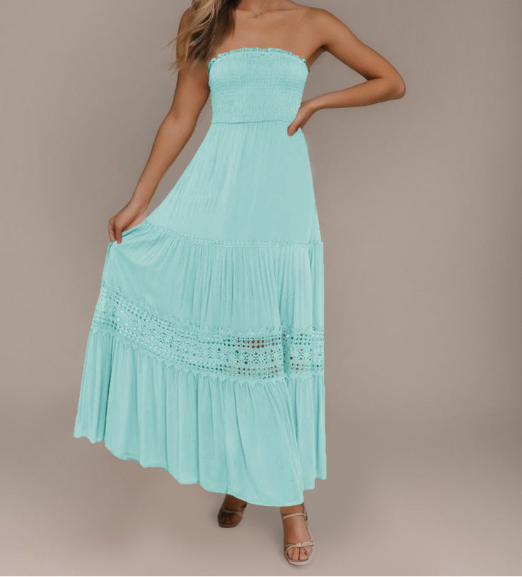 Vestido ceñido de color liso con dobladillo superior tipo tubo, largo, sin mangas, estilo retro bohemio y cintura.