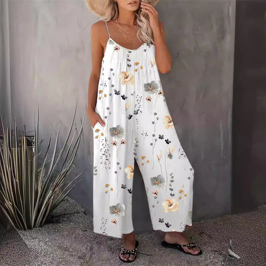 Mono informal de primavera y verano para mujer, con tirantes y estampado sin mangas, ideal para otoño