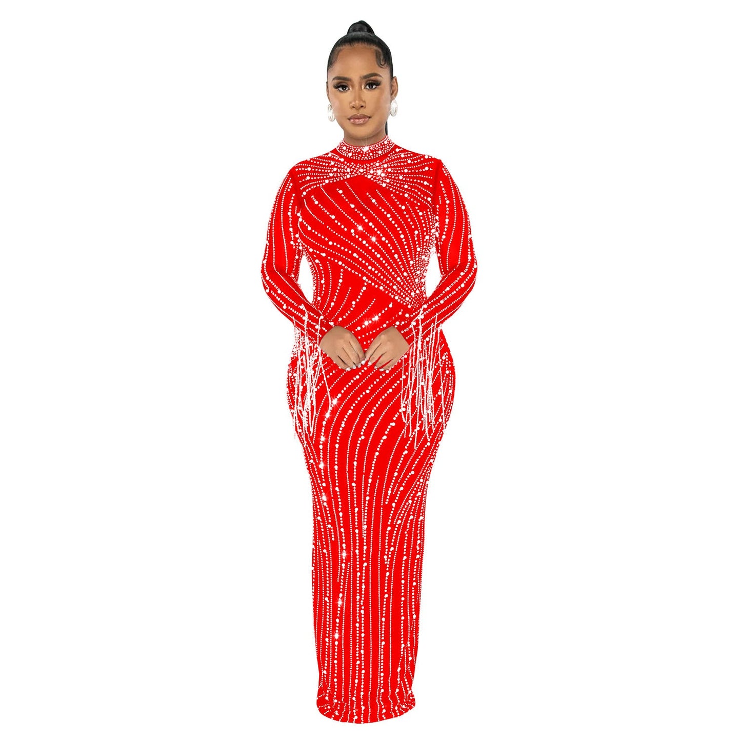 Conjunto de dos piezas de malla transparente con forro de manga larga y perforación para mujer