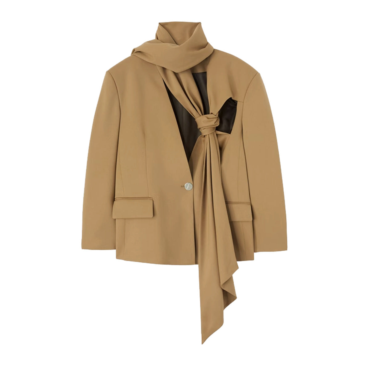 Conjunto de dos piezas para mujer, otoño e invierno, con bufanda, corte de perfil, blazer, pantalones casuales de cintura alta