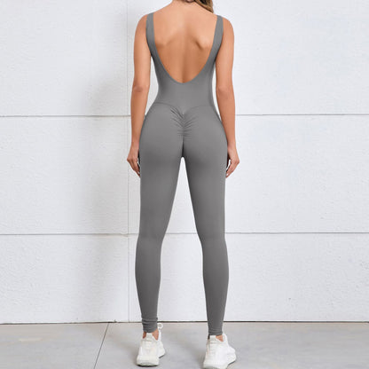 Mono de yoga ajustado con espalda descubierta y corte ahuecado para mujer, ropa deportiva de secado rápido de una pieza para entrenamiento