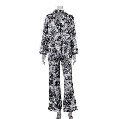 Ropa de mujer Primavera Otoño Conjunto casual de mujer Camisa de manga larga con cuello de tinta Conjunto de dos piezas