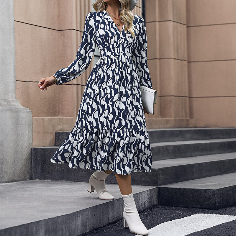 Vestido estampado de manga larga para mujer en otoño