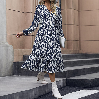 Vestido estampado de manga larga para mujer en otoño
