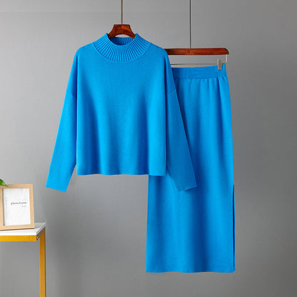 Ropa de mujer Otoño Casual Suelto Falda larga Traje de dos piezas Suéter
