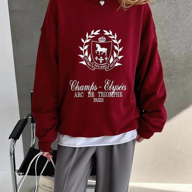 Sudadera holgada con cuello redondo para mujer, color rojo, con estampado de Ankela de primavera