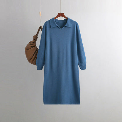 Vestido de mujer con cuello en V, suelto, de color liso, por encima de la rodilla, para otoño e invierno