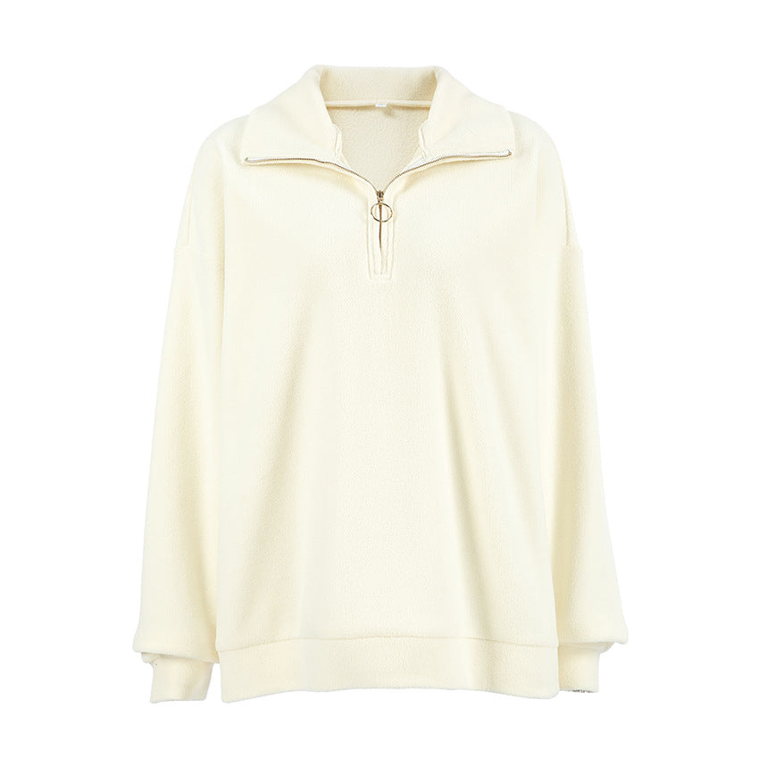 Suéter holgado informal de punto de cordero y cachemira beige para mujer, top deportivo con cuello a juego para otoño e invierno