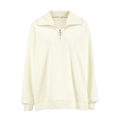 Suéter holgado informal de punto de cordero y cachemira beige para mujer, top deportivo con cuello a juego para otoño e invierno