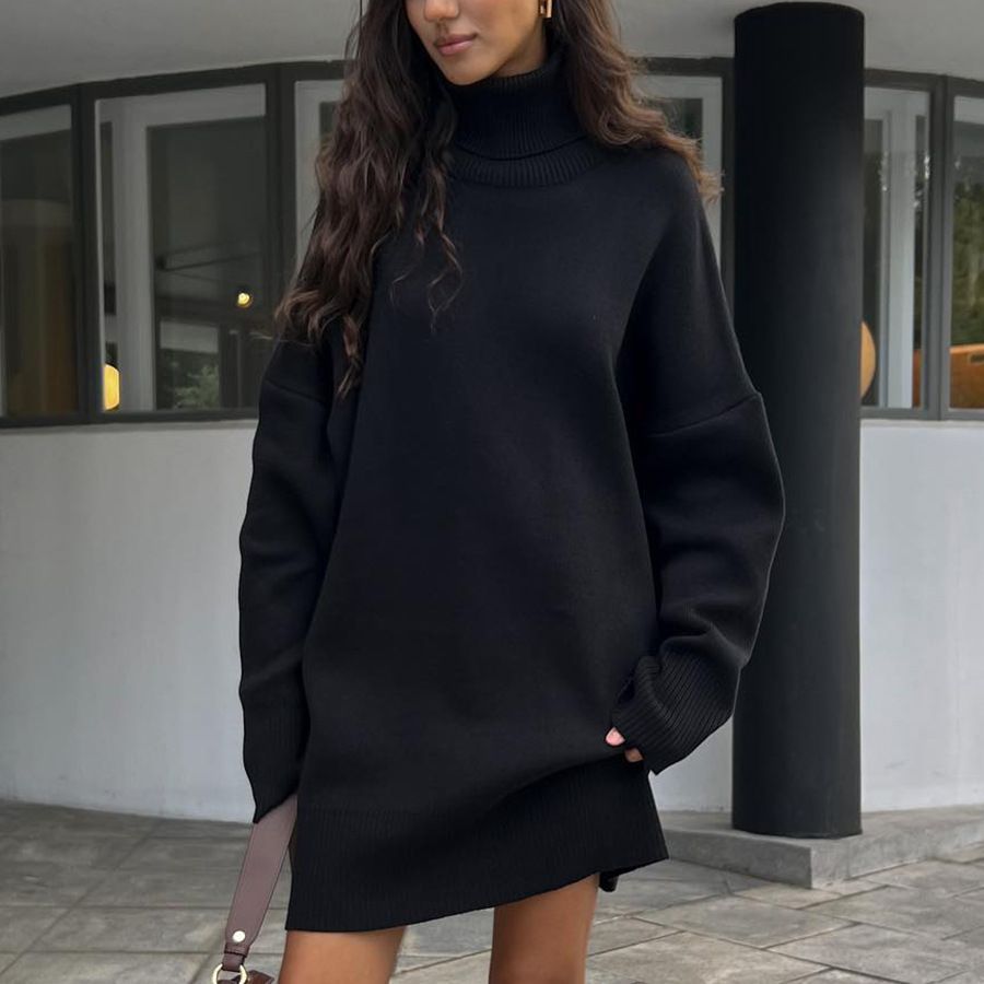Suéter de cuello alto para mujer, otoño e invierno, largo medio, grueso, ruso, manga larga, tejido de punto