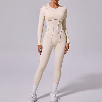 Mono deportivo de yoga de una pieza de otoño e invierno con espalda descubierta y pantalones ajustados de manga larga.