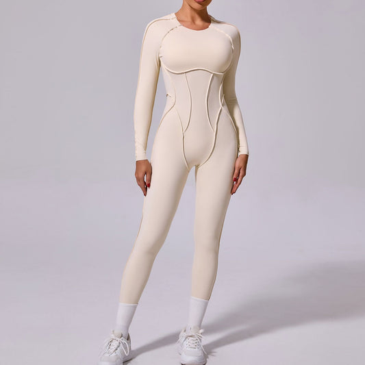 Mono deportivo de yoga de una pieza de otoño e invierno con espalda descubierta y pantalones ajustados de manga larga.