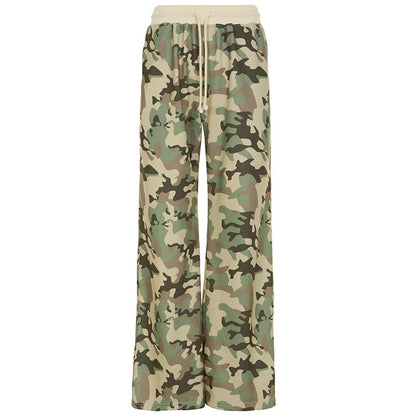 Conjunto de dos piezas de sudadera con capucha y pantalones deportivos de manga larga con contraste de color informal, cárdigan de camuflaje, abrigo y pantalones