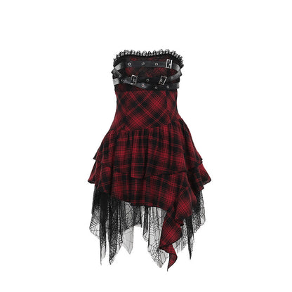 Vestido tubo rojo elegante y sexy de cuadros escoceses de estilo socialité de verano para mujer