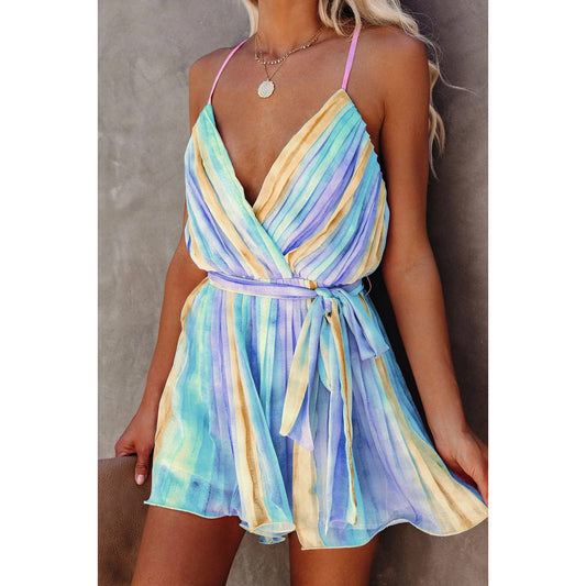 Vestido de gasa plisado con tirantes para primavera y verano, vestido de gasa sexy con cuello en V y cordones para el hogar