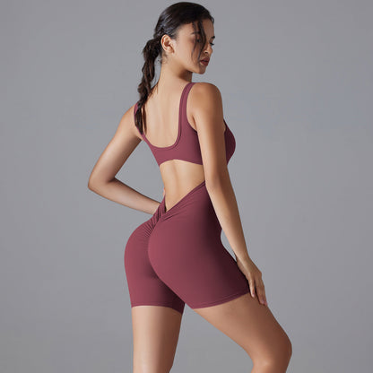 Mono de yoga sexy con escote en V y cintura alta para mujer, mono deportivo ajustado de una pieza que moldea la espalda y contrae el abdomen.