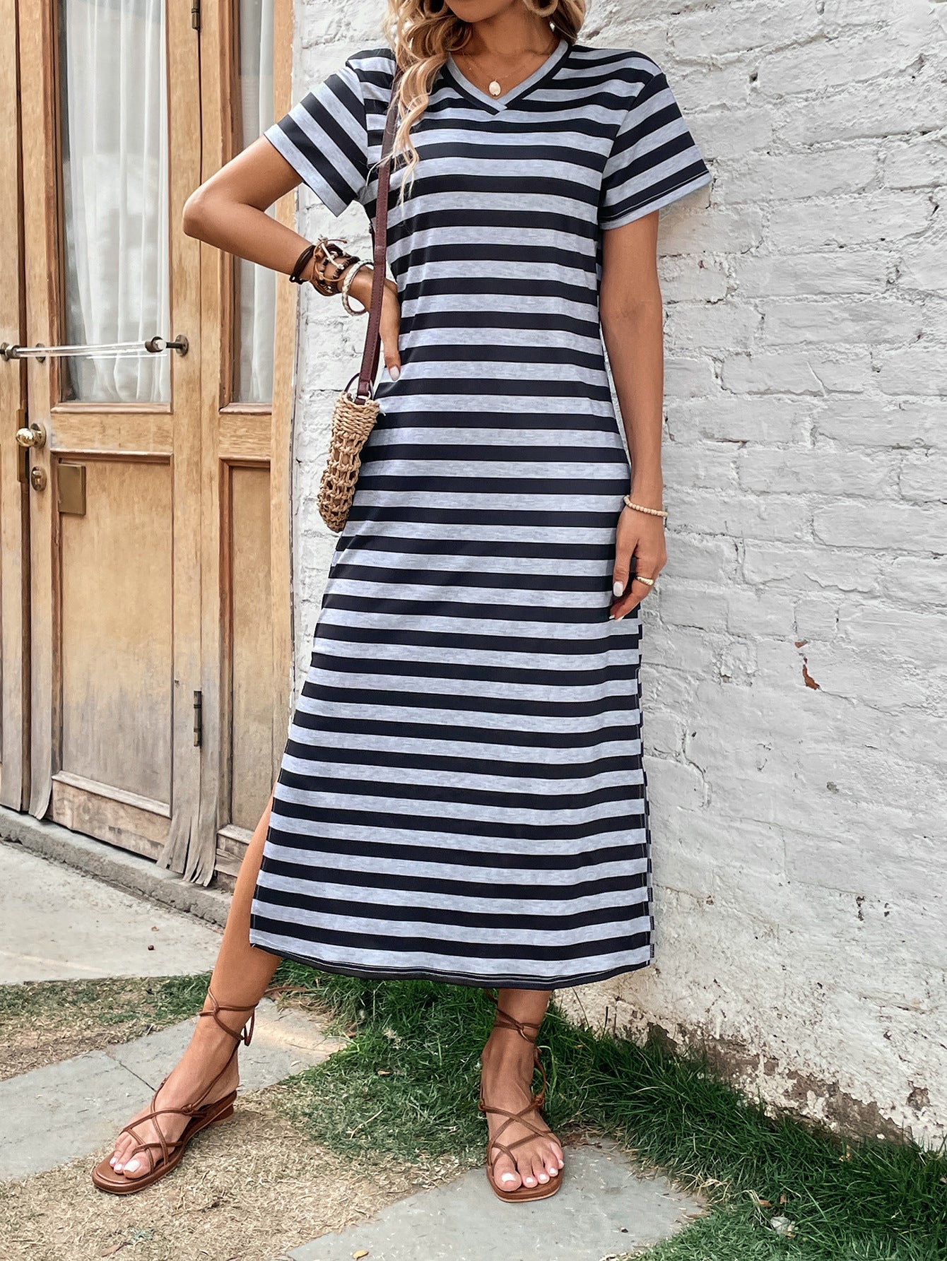 Vestido casual holgado y cómodo a rayas para mujer