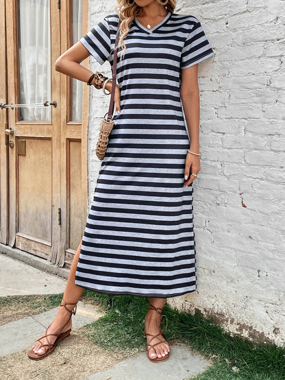 Vestido casual holgado y cómodo a rayas para mujer