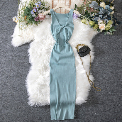 Vestido de punto reversible, ahuecado, sexy, de verano, con escote pronunciado y efecto favorecedor para mujer