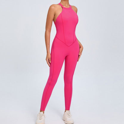 Mono de yoga con hebilla en la espalda para mujer, color melocotón, sin espalda, deportivo, de secado rápido, de una pieza, para fitness