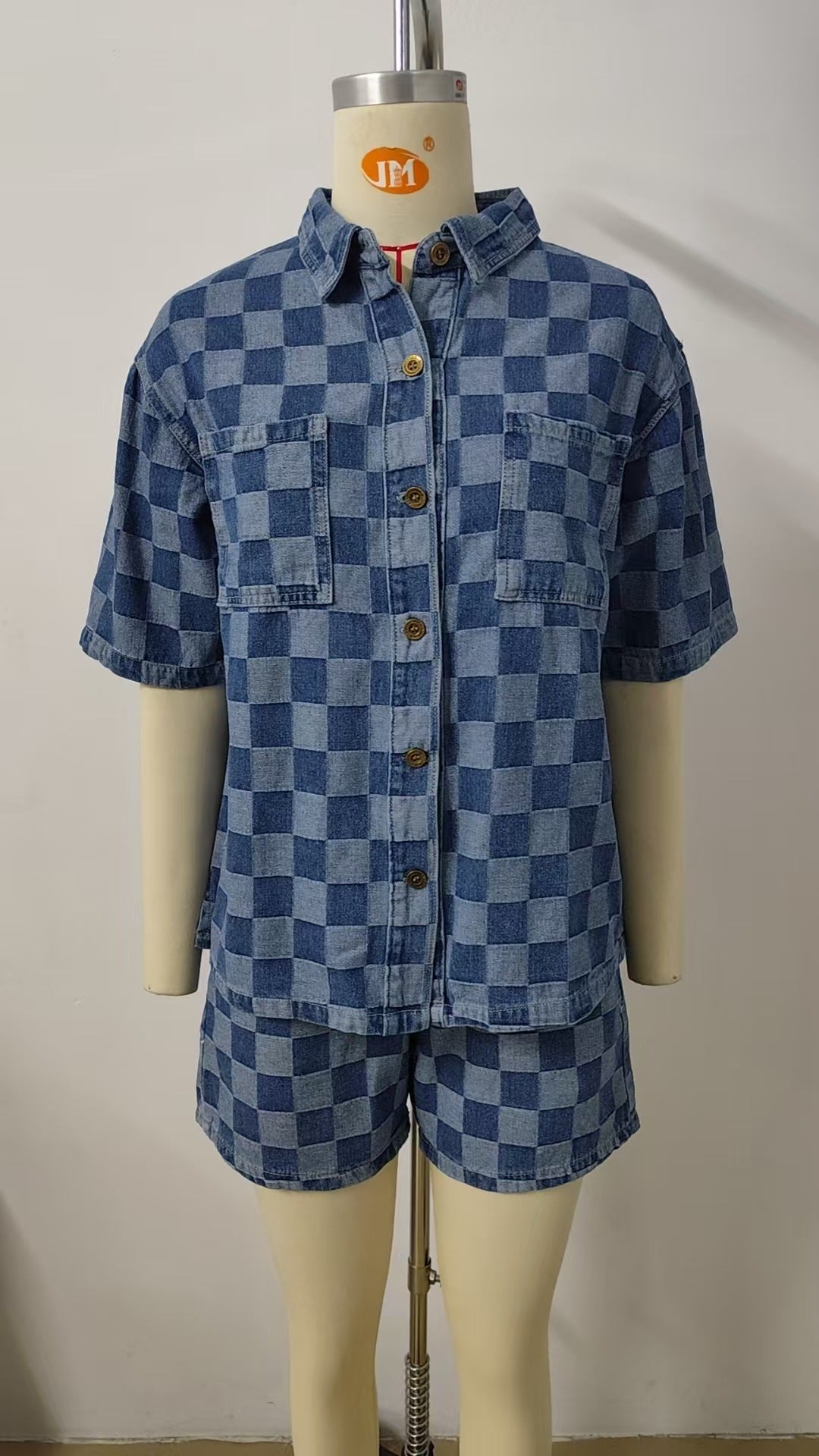 Conjuntos de camisa vaquera holgada informal de manga corta con lavado fino de verano para mujer
