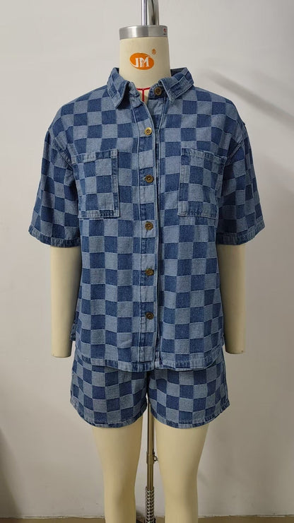 Conjuntos de camisa vaquera holgada informal de manga corta con lavado fino de verano para mujer