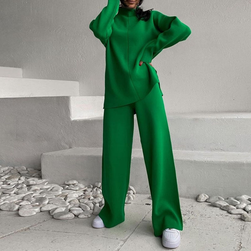 Conjuntos de suéter de manga larga populares de otoño e invierno, pantalones de punto de dos piezas, ropa para mujer