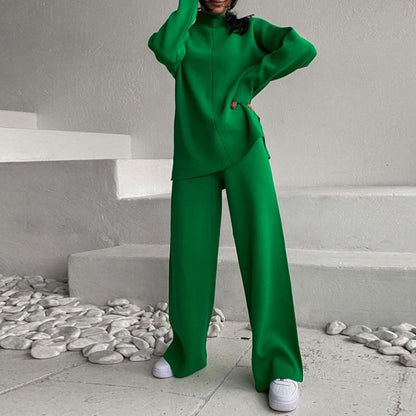 Conjuntos de suéter de manga larga populares de otoño e invierno, pantalones de punto de dos piezas, ropa para mujer