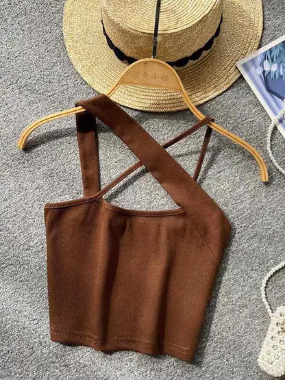Top ajustado sin mangas con hombros descubiertos y espalda descubierta para mujer, moda coreana, cintura alta, ropa de calle, top sexy