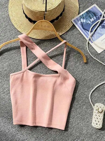 Top ajustado sin mangas con hombros descubiertos y espalda descubierta para mujer, moda coreana, cintura alta, ropa de calle, top sexy