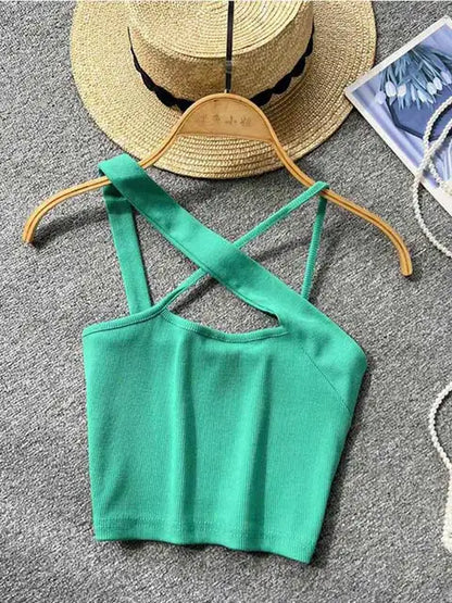 Top ajustado sin mangas con hombros descubiertos y espalda descubierta para mujer, moda coreana, cintura alta, ropa de calle, top sexy