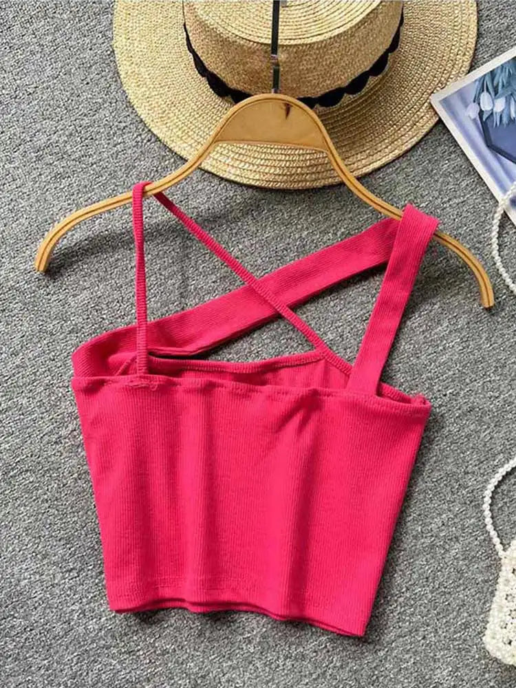 Top ajustado sin mangas con hombros descubiertos y espalda descubierta para mujer, moda coreana, cintura alta, ropa de calle, top sexy