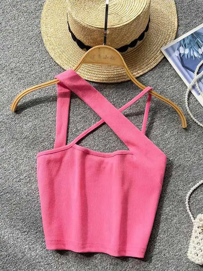 Top ajustado sin mangas con hombros descubiertos y espalda descubierta para mujer, moda coreana, cintura alta, ropa de calle, top sexy