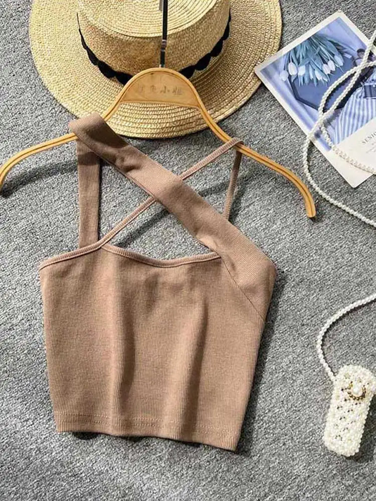 Top ajustado sin mangas con hombros descubiertos y espalda descubierta para mujer, moda coreana, cintura alta, ropa de calle, top sexy