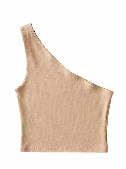 Top corto de un hombro para mujer, sin mangas, de verano, sexy, con cuello oblicuo, elástico, corsé, ajustado, tubo