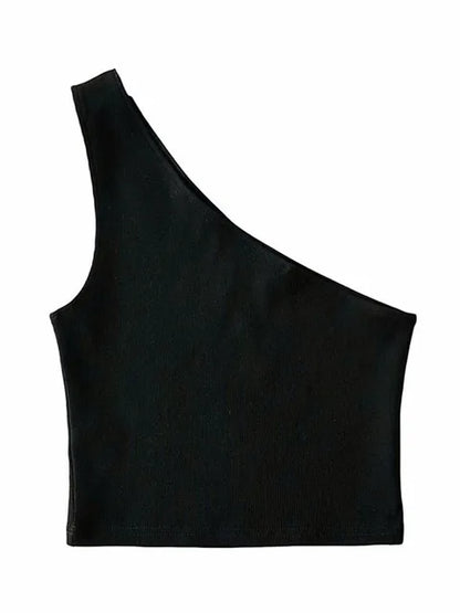 Top corto de un hombro para mujer, sin mangas, de verano, sexy, con cuello oblicuo, elástico, corsé, ajustado, tubo