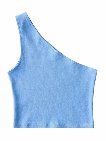 Top corto de un hombro para mujer, sin mangas, de verano, sexy, con cuello oblicuo, elástico, corsé, ajustado, tubo